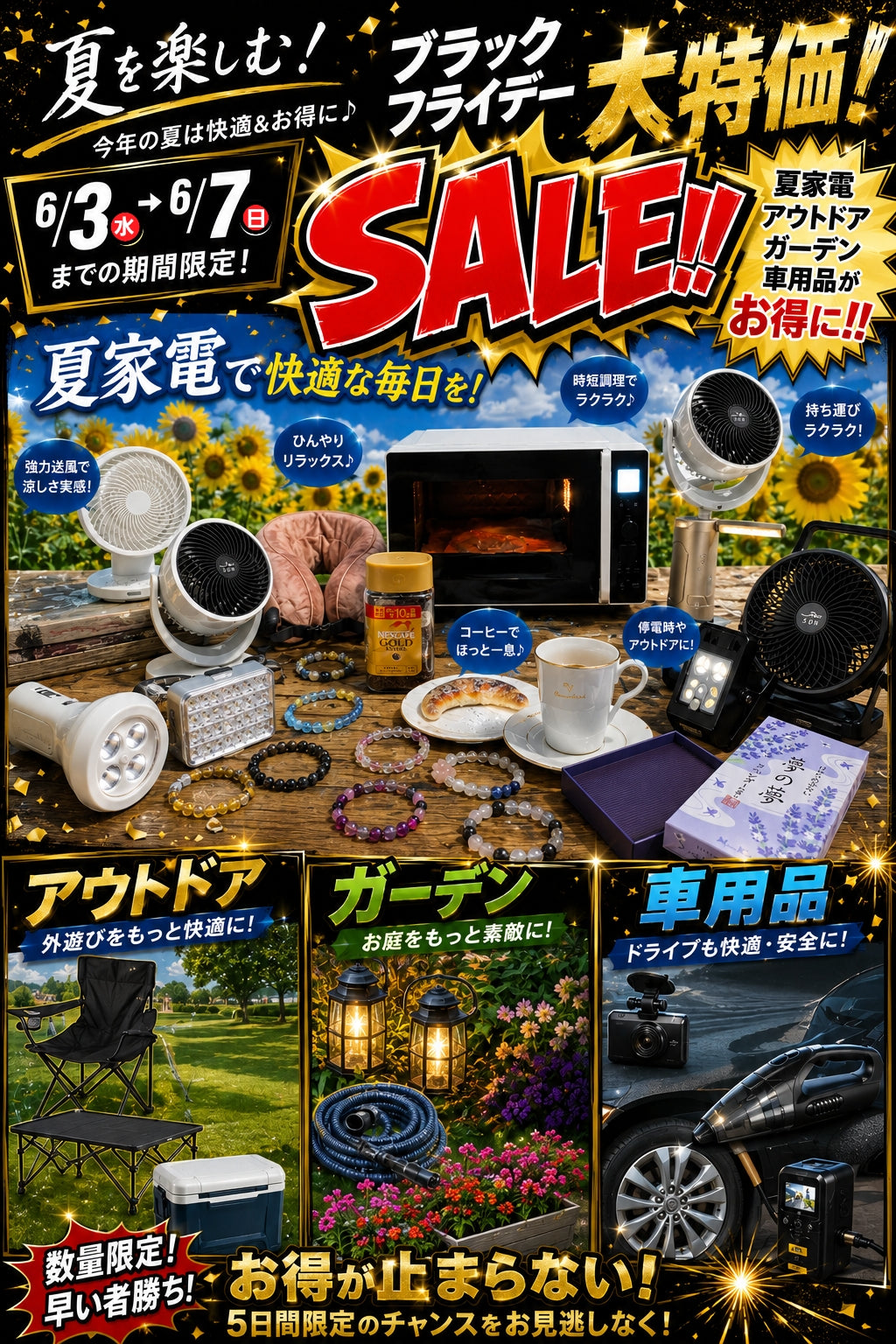 【6/3～6/7 23:59:59まで】【BLACK FLYDAY開催】 ちょこっとセール商品をチラ見せ