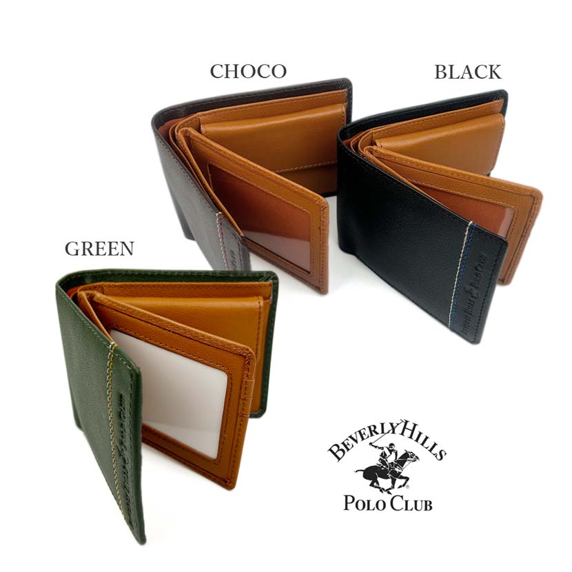 BEVERLY HILLS POLO CLUB ビバリーヒルズポロクラブ リアルレザー 中ベラ付き 2つ折り財布 【ぜん3色】