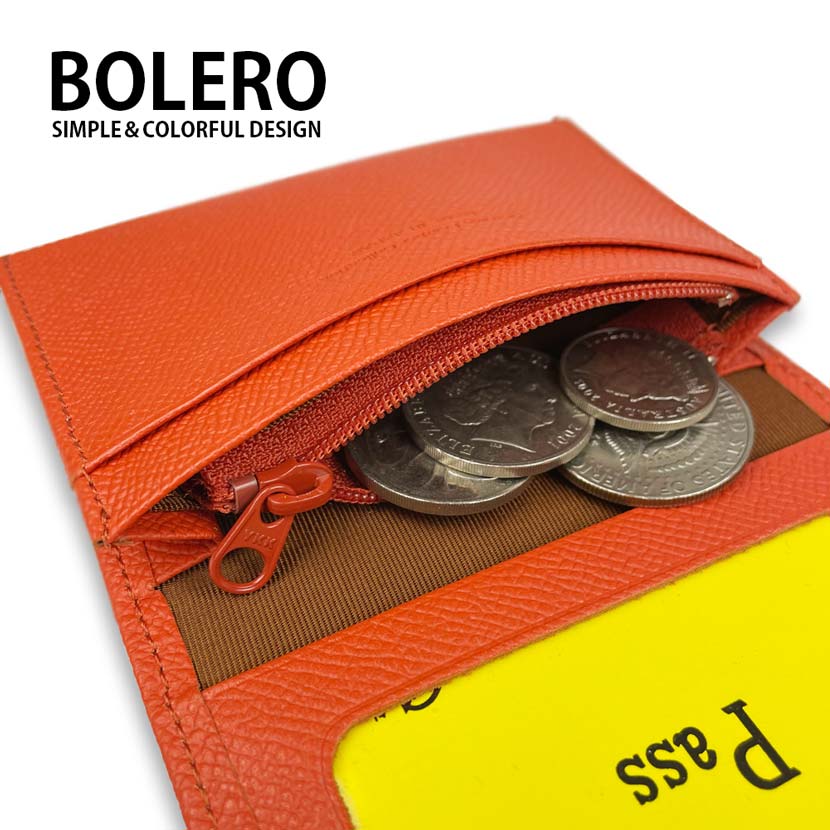 リアルレザー 牛革 日本製 BOLERO ボレロ 二つ折 定期入れ パスケース 名刺入れ コインケース【全6色】