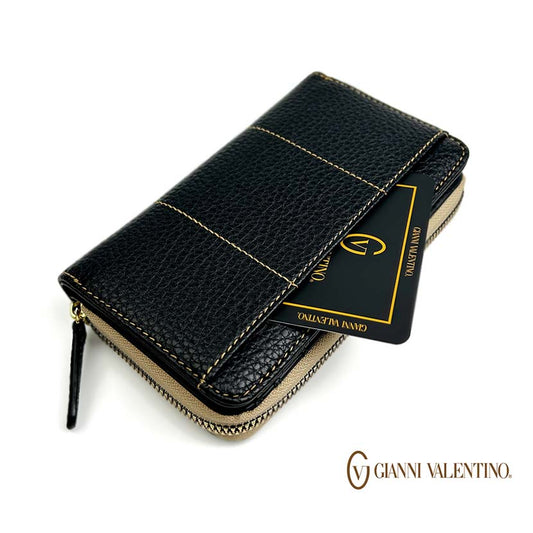 【夏 5%SALE！】【合成皮革】【全4色対応】Gianni Valentino ジャンニ・バレンチノ 二つ折り財布 ラウンドファスナー小銭入れ