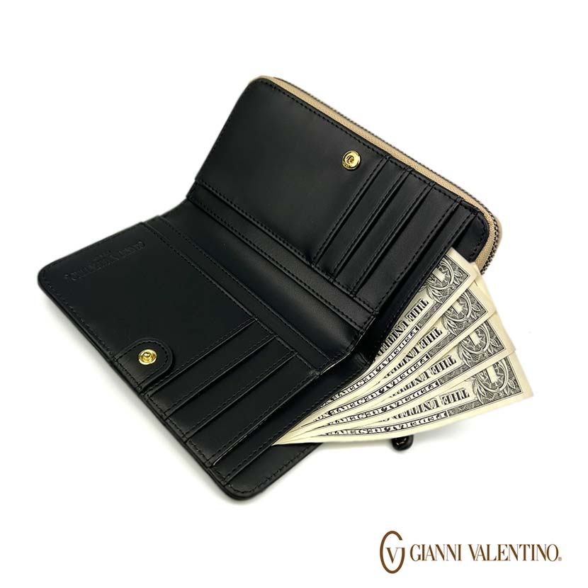 【人気】【ベストセレクト】Gianni Valentino ジャンニ・バレンチノ 二つ折り財布 ラウンドファスナー小銭入れ【合成皮革】【全4色対応】