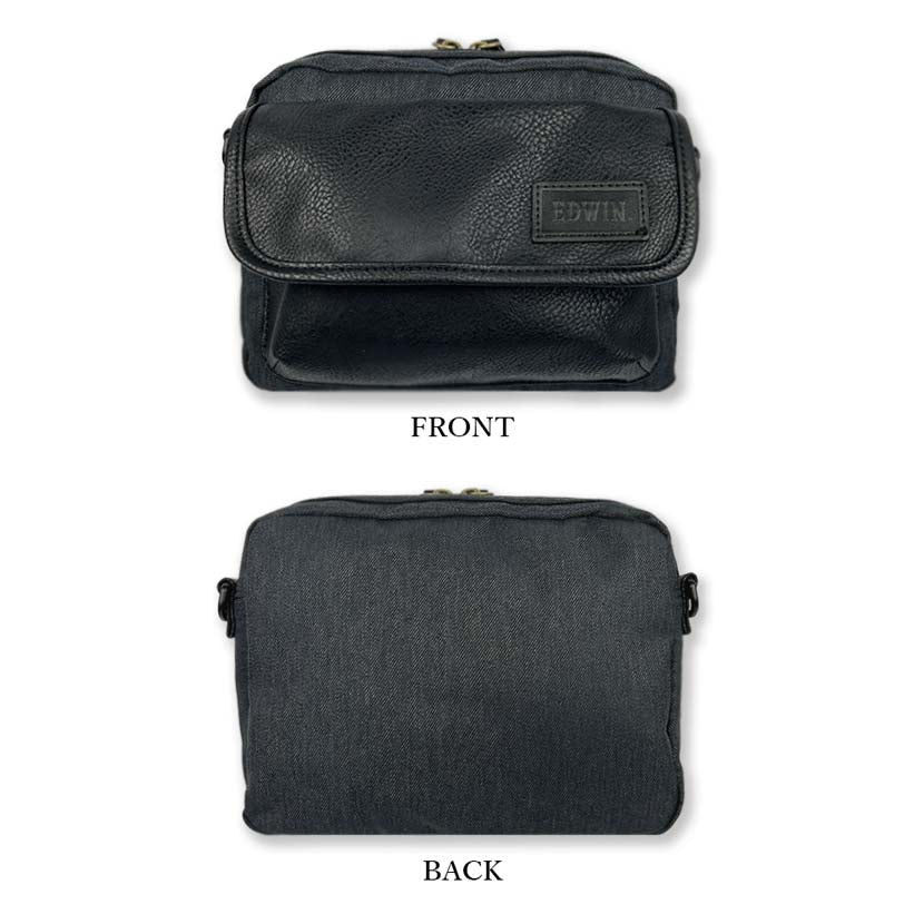 【夏！ 5%SALE】EDWIN エドウイン レザー×デニム フラップミニショルダーバッグ ポーチ【全3色】