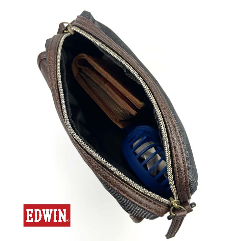 【夏！ 5%SALE】EDWIN エドウイン レザー×デニム フラップミニショルダーバッグ ポーチ【全3色】