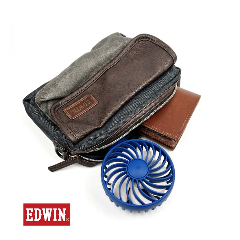 【夏！ 5%SALE】EDWIN エドウイン レザー×デニム フラップミニショルダーバッグ ポーチ【全3色】