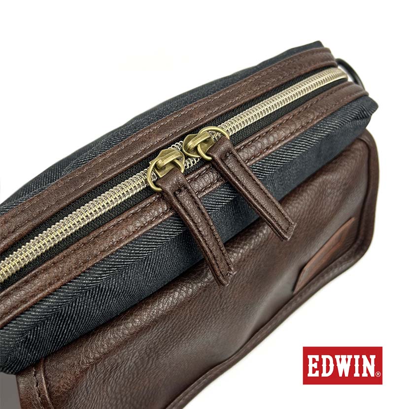 【夏！ 5%SALE】EDWIN エドウイン レザー×デニム フラップミニショルダーバッグ ポーチ【全3色】