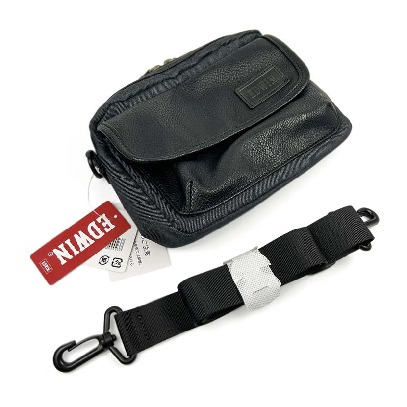 【夏！ 5%SALE】EDWIN エドウイン レザー×デニム フラップミニショルダーバッグ ポーチ【全3色】
